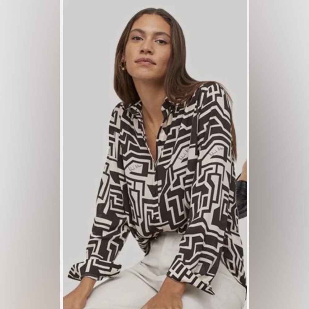 H&M x Richard Allen black and cream long sleeve tunic  dress 12